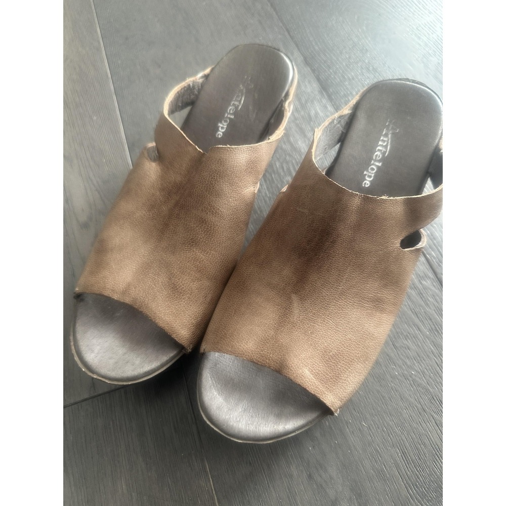 Antelope Wedge Sandals Womens Size 41 Brown Leather Peep‎ Toe Mule Platform